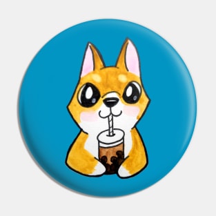 Animal Friend Dog Drinking Boba Pin