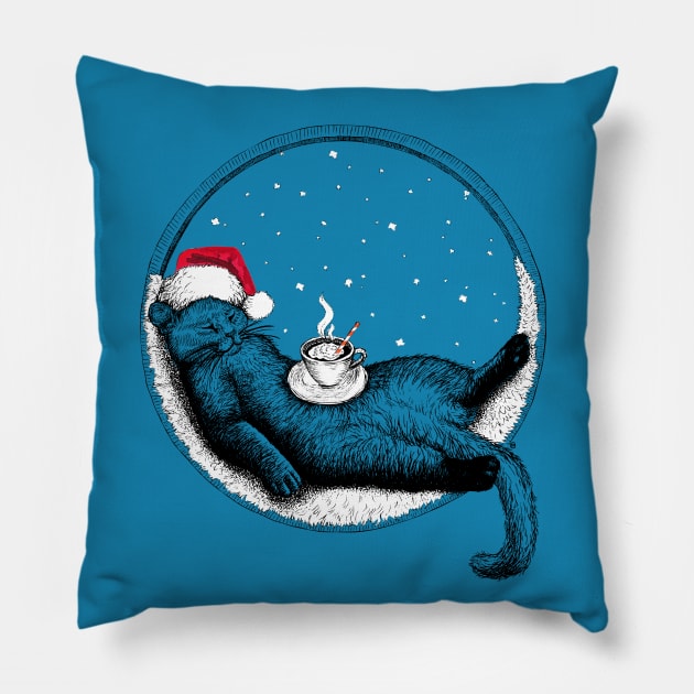 Christmas Cat Pillow by VectorInk