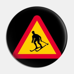 Warning sign from Sweden with a Skier Pin