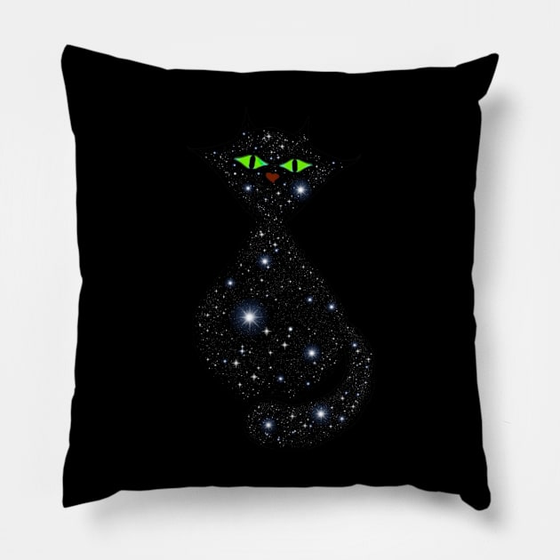 💫✨ Cosmic Cat 🐈‍⬛⭐ Pillow by Patchwork Bird