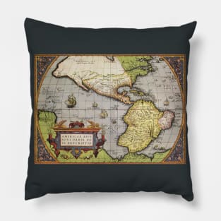 Antique World Map of the Americas by Abraham Ortelius Pillow