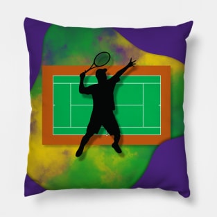 Tennis Player with Tennis Court Background and Wimbledon Colours 8 Pillow