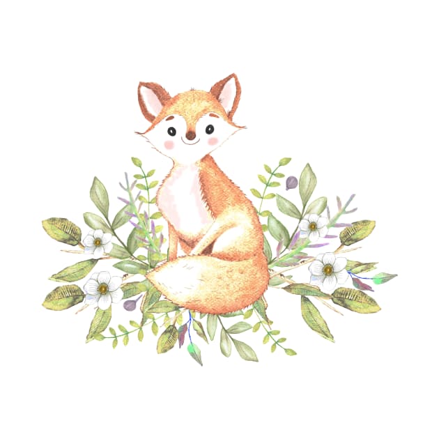 Little fox among flowers and leaves by LatiendadeAryam