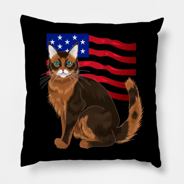 Patriotic Somali Cat Pillow by JH Mart