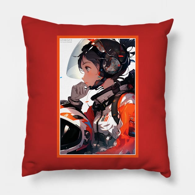 Aesthetic Anime Girl Orange White Black | Quality Aesthetic Anime Design | Chibi Manga Anime Art Pillow by AlNoah