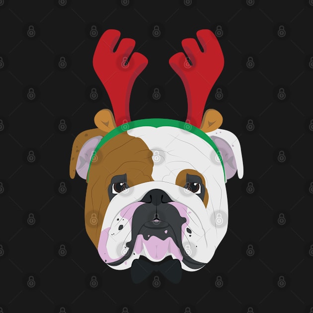 English Bulldog Dog With Weindeer Horns Funny Xmas Gift by salemstore