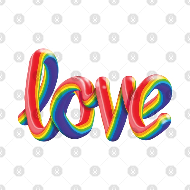 Love 3D Text Lettering Rainbow Gay Pride Flag by Ciara Shortall Art