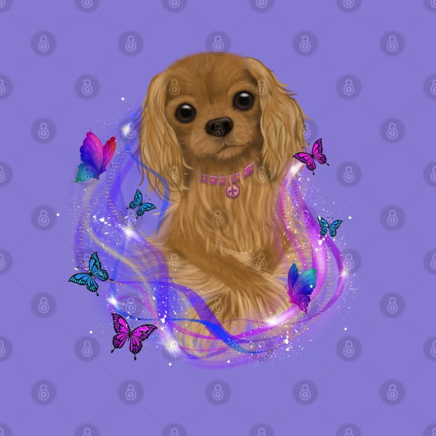 Magical Cavalier King Charles Spaniel and Butterflies, Ruby by Cavalier Gifts