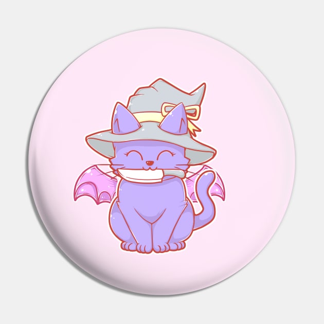 Cute Kawaii Cat with Knife and Bat Wings in Pastel Colors Pin by Witchy Ways