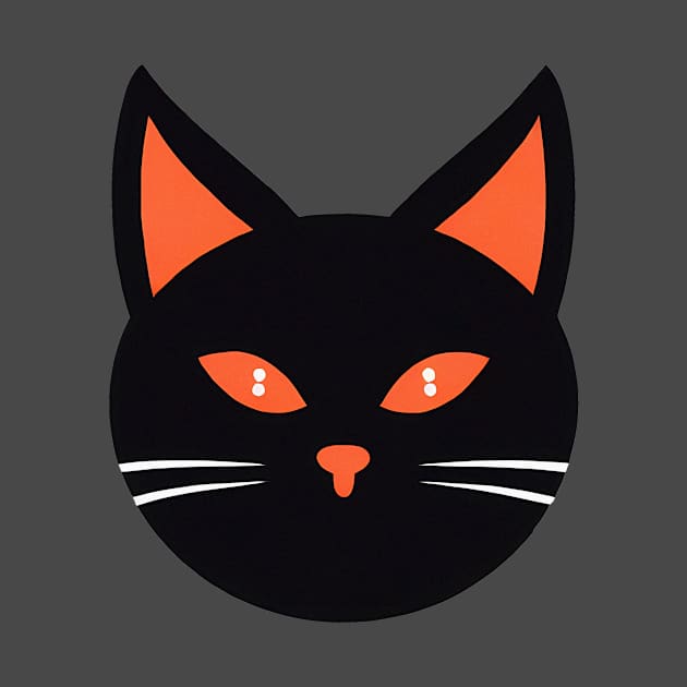 Round face of black cat with orange eyes by KOTYA