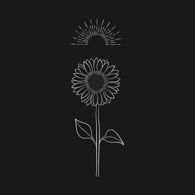 Minimalist Sunflower Line Art Drawing by PeachOnAWindowsill