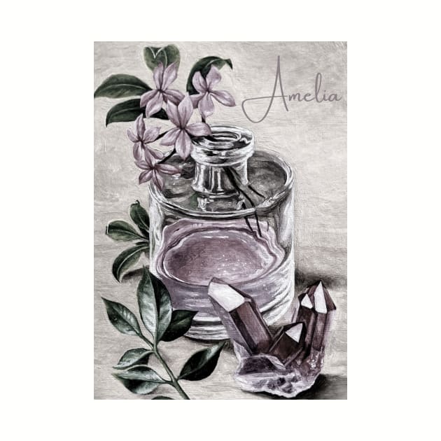 Amelia vintage print perfume & rose quartz personalised by LukjanovArt