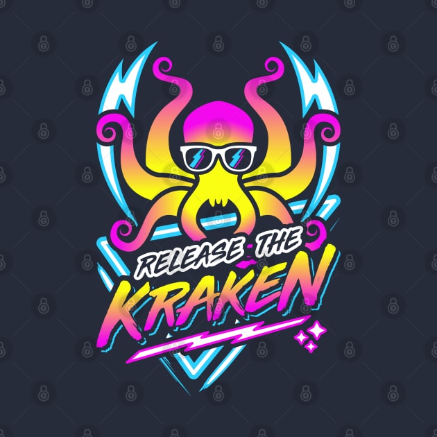 Release The Kraken Retro Neon Synthwave 80s 90s by brogressproject