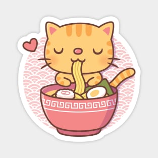 Cute Cat Eating Japanese Ramen Noodles Magnet