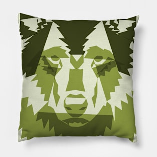 Geometric Green Wolf Pillow