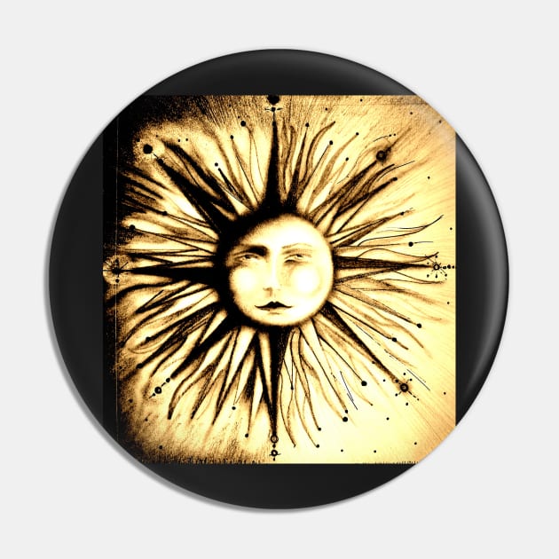 op art sun face astrology stars deco man in moon art - Sun - Pin