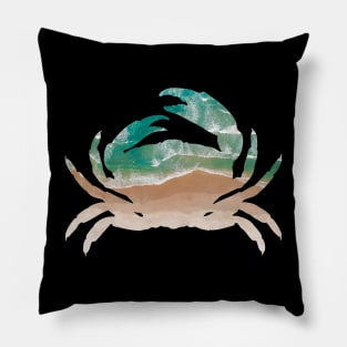 Crab Silhouette Beach Landscape Pillow