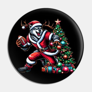 Funny Santa Wolf Play Football, Christmas Tree Pin