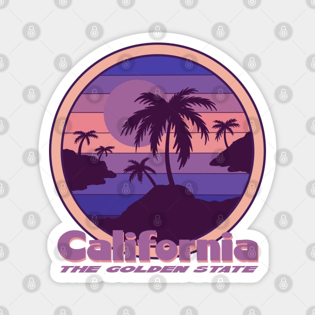 California The Golden State Retro Purple Sunset Magnet by Funky Chik’n