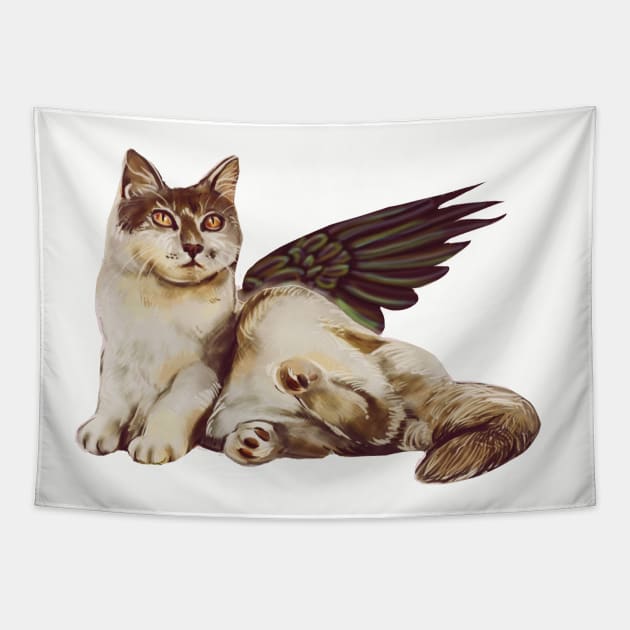 Angel Cat Tapestry by minniemorrisart