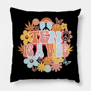 10th Birthday Retro Groovy Shirt, Ten Is a Vibe 10 Year Old Birthday Pillow