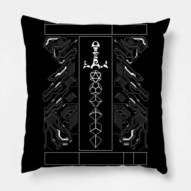 Geometric Polyhedral Dice Sword Futuristic Minimalist Pillow by pixeptional