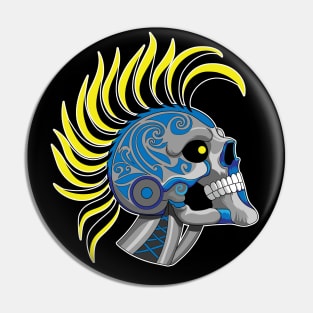 Tattooed Robot Skull with Yellow Mohawk Pin