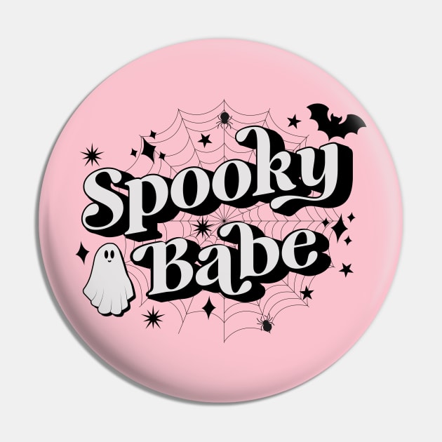 Goth Girl Spooky Babe with Spiderwebs and Kawaii Ghost Pin by PUFFYP