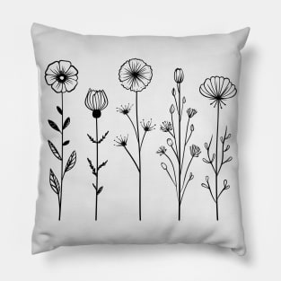 Nordic wildflowers one Line art Pillow