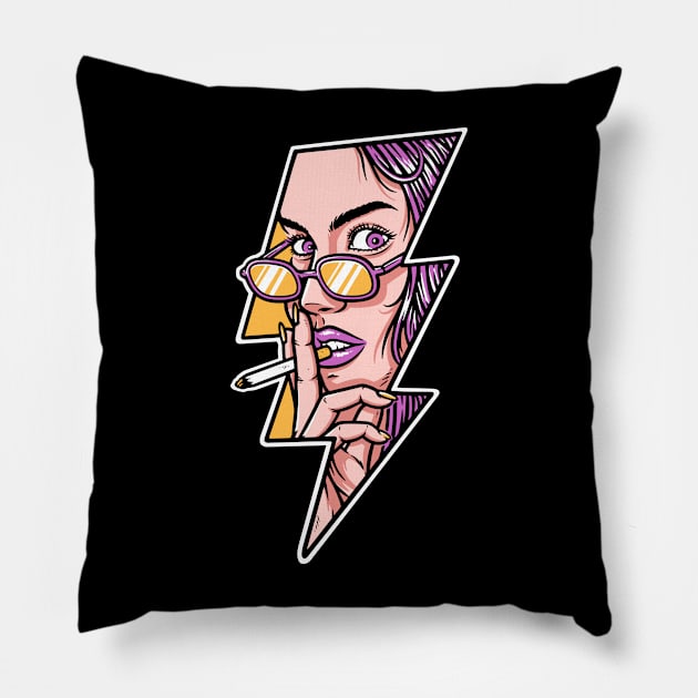 beautiful woman smoking and lightning shape Pillow by gunaone design