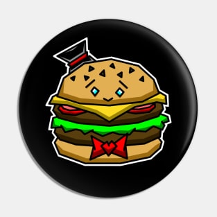 Happy and Fancy Double Cheeseburger with a Bow Tie and a Top Hat - Cute Burger Pin