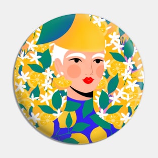 Lemon girl with lemons and lemon flowers Pin