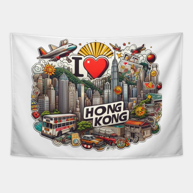 I Love Hong Kong Tapestry by BukovskyART