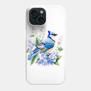 Watercolor Blue Jay and Blue Hydrangeas Phone Case