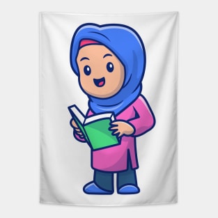 Cute girl moslem reading book Tapestry