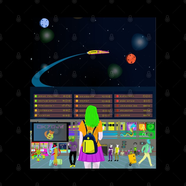 Girl in Spaceport with Backpack by Altdisney