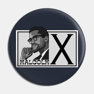 Malcolm X Portrait in Black & White Pin