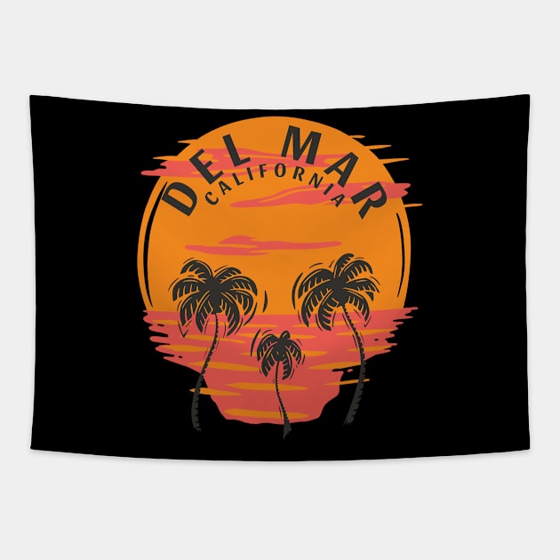 Del Mar California Sunset Skull and Palm Trees Tapestry by Eureka Shirts