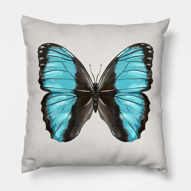 Blue Butterfly Insect Lover Art Pillow by Boriana Giormova