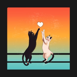 Love's In The Air Cute Cats Reaching Out Art T-Shirt