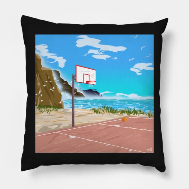 Beach Basketball Painting Pillow by WalkDesigns