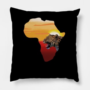 Africa Map with Leopard Sunset, Safari Pillow