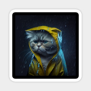 Sad Cat Wearing a Raincoat Magnet