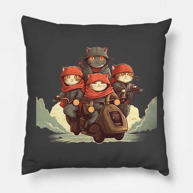 The gang of cat rider Pillow by Sunakokookkook