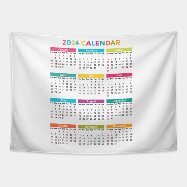 Colorful Minimalist Vertical 2024 Calendar Tapestry by Jasmine Anderson