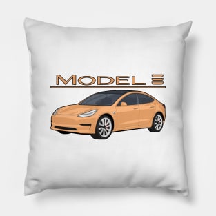 The Model 3 Car electric vehicle Gold orange Pillow