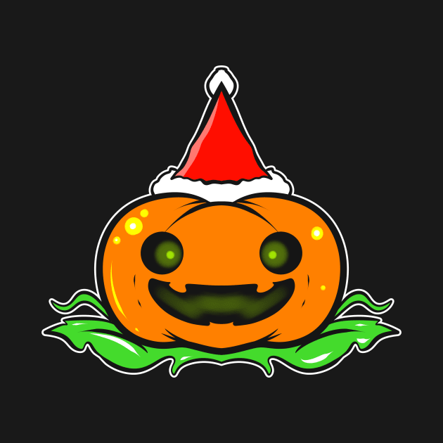 Cute Pumpkin with Santa Hat Christmas Halloween Hallowxmas by SinBle