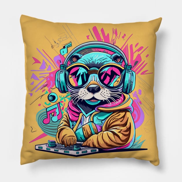 otter Dj 90s vibes Pillow by Sara-Design2