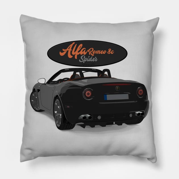 ALFA ROMEO 8C SPIDER Black Back Pillow by PjesusArt