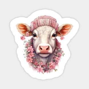 Pink Christmas Cow Magnet